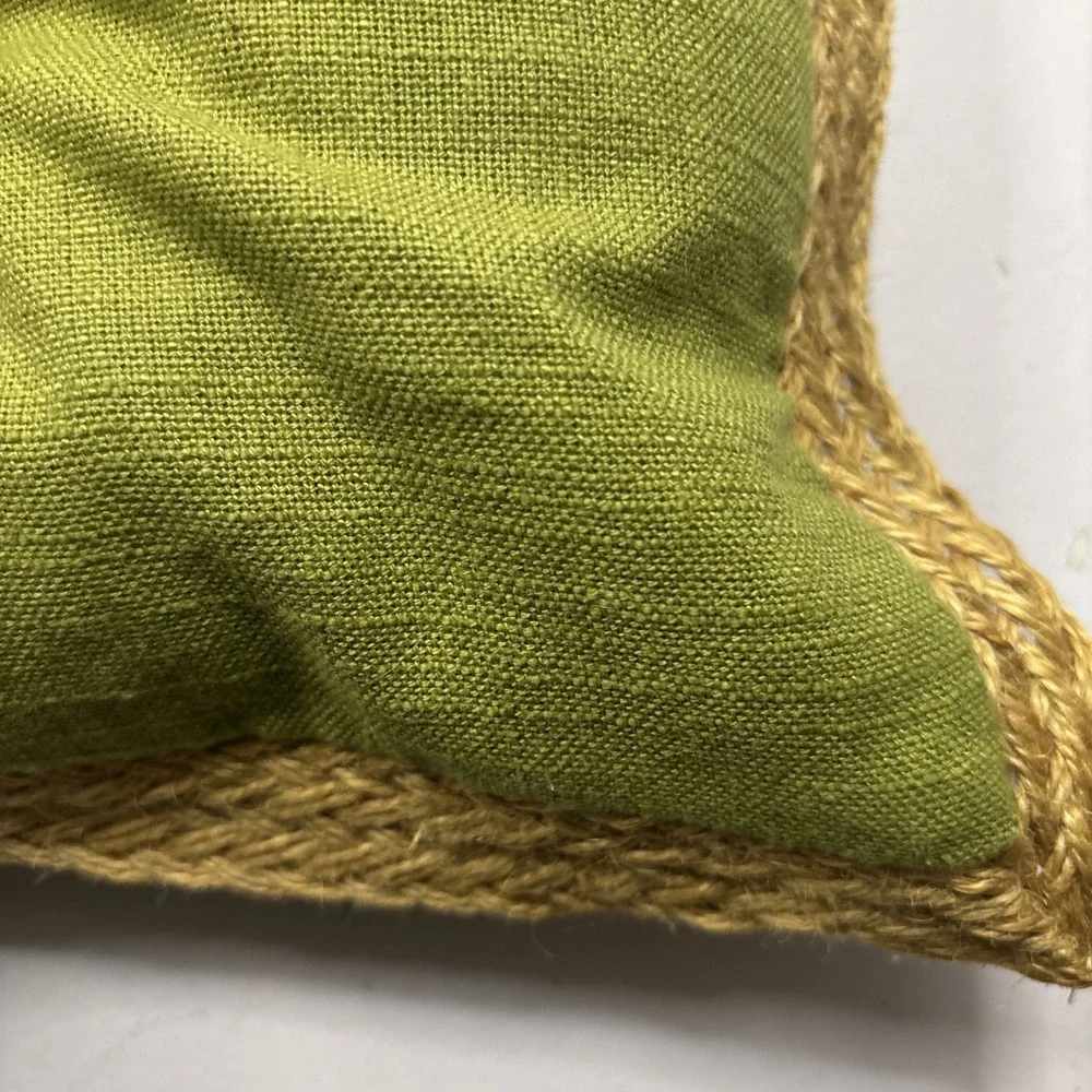 Vtg Pair Of Pier 1 100% Cotton (2) Large Pillows Green Brown W/ Jute Trim 21x21